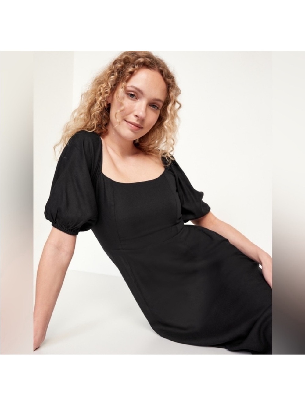 NWT! Old Navy Black Fit & Flare Crepe Midi Dress  425791 🪂 - Picture 6 of 9